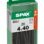 Viti universali Spax, 4x40 mm, zincate, nere, 20 pezzi in contenitore di plastica verde.