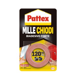 Nastro adesivo Pattex "Mille Chiodi": Nastro biadesivo forte per interni ed esterni, tiene fino a 120kg/rotolo.