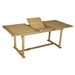 Tavolo da giardino allungabile in legno con piano a listelli.