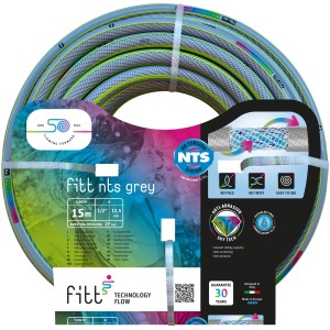 Tubo grigio Fitt nts grey, 15m, per irrigazione giardino. Flessibile e resistente alle pieghe.