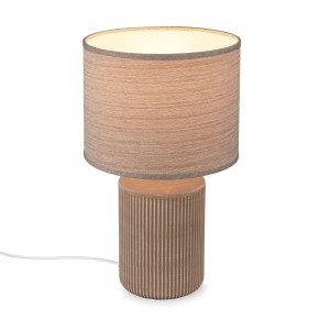 Lampada da tavolo Brilo Ino con base in ceramica marrone e paralume in tessuto, Ø 22 cm.
