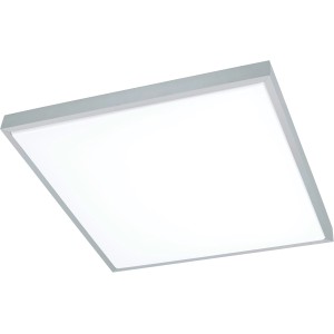Plafoniera LED quadrata Eglo Idun1, 58x58cm, alluminio spazzolato, luce bianca calda.