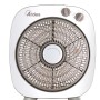 Ventilatore da tavolo Ardes bianco con comandi rotativi per velocità e timer.