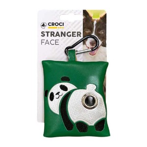 Sacchetto igienico per cani verde con panda e moschettone.