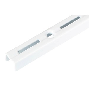 Guida a cremagliera bianca, 200 cm, per montaggio a parete flessibile di ripiani.