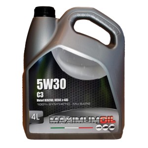 Tanica grigia da 4L di olio motore 5W30 di Maximum Oil.