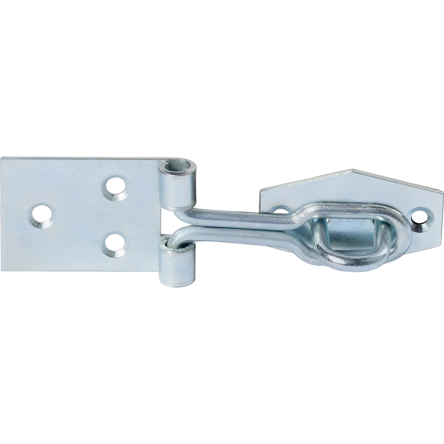 Catenaccio zincato con occhiello, 80x25mm, per coperchi di scatole e porte.