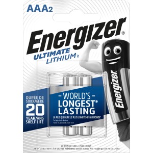 Energizer Ultimate Lithium AAA batterie, confezione da 2. Pile micro a lunga durata per dispositivi high-tech.