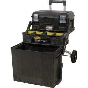 Carrello portautensili nero Stanley FatMax con ruote e maniglia estraibile.