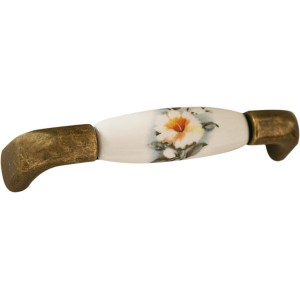 Maniglia per mobili t.b.t. con motivo floreale, ceramica e metallo.