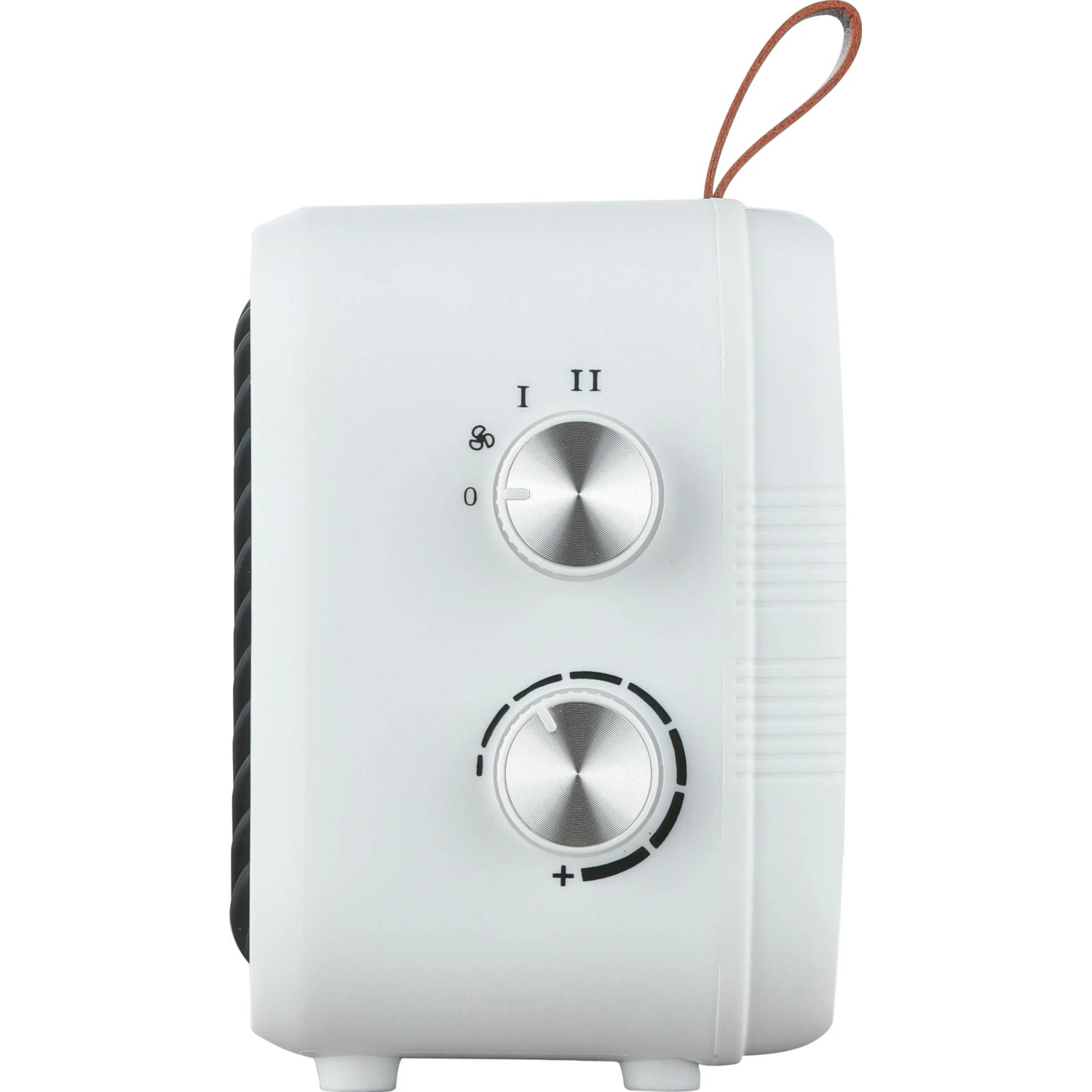 Stufa in ceramica bianca Nevala 2in1 con ventilatore, 1500 W, con due manopole e maniglia.