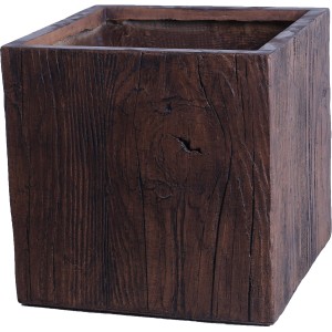 Fioriera quadrata marrone (34,5x36,5x36,5 cm) con struttura in legno in fiberclay.