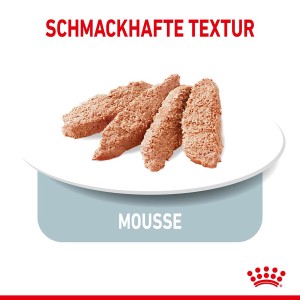 Mousse di cibo umido per cani Royal Canin Light Weight Care su un piatto.
