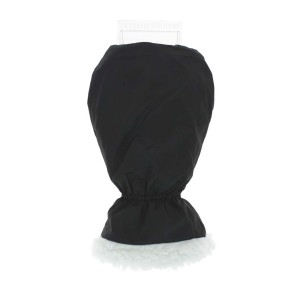 Guanto raschiaghiaccio nero con bordo in pelliccia bianca per l'inverno.