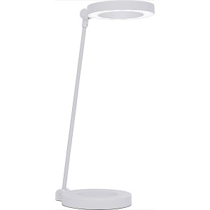 Lampada da tavolo LED bianca Navelli con testa a forma di O, dimmerabile.