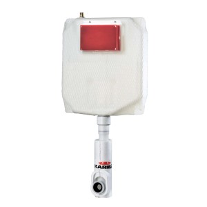 Cassetta WC t.b.t. bianca con elemento rosso.