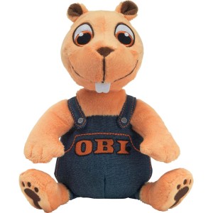 Peluche OBI castoro con salopette, figura decorativa per la cameretta dei bambini.