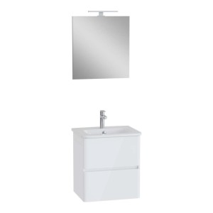 Mobile bagno lavabo+specchio LED sospeso 2 cassetti Mia Plus 60 cm bianco lucido