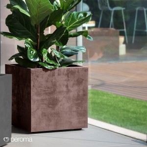 Vaso per piante quadrato Deroma Millennium marrone con ruote, 49x49x49 cm.