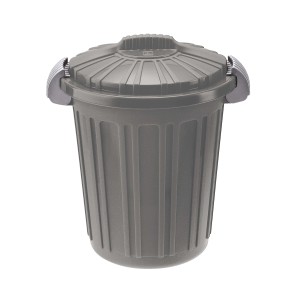 Cestino portarifiuti t.b.t. grigio con coperchio e maniglie laterali.