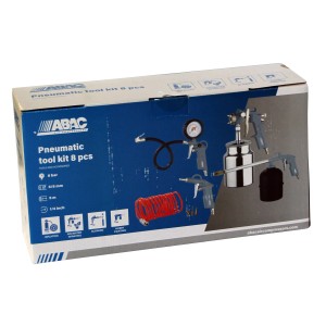 Kit utensili pneumatici ABAC, 8 pezzi, in scatola per compressori.