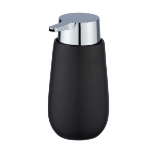 Dispenser sapone nero Wenko Badi in ceramica con pompa cromata, 320 ml.