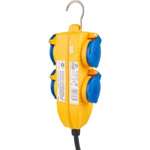 Prolunga da cantiere Brennenstuhl con Powerblock, 5m, giallo/blu, con 4 prese e gancio.