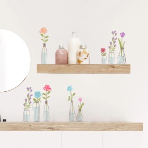 Adesivi murali con fiori in vasi su mensole, t.b.t. come decorazione murale.