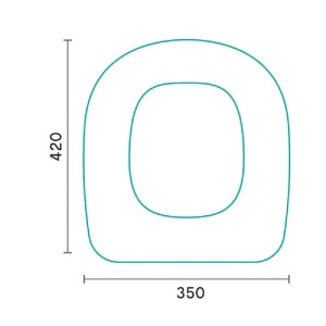Disegno tecnico del sedile WC t.b.t. con dimensioni 350 x 420 mm.