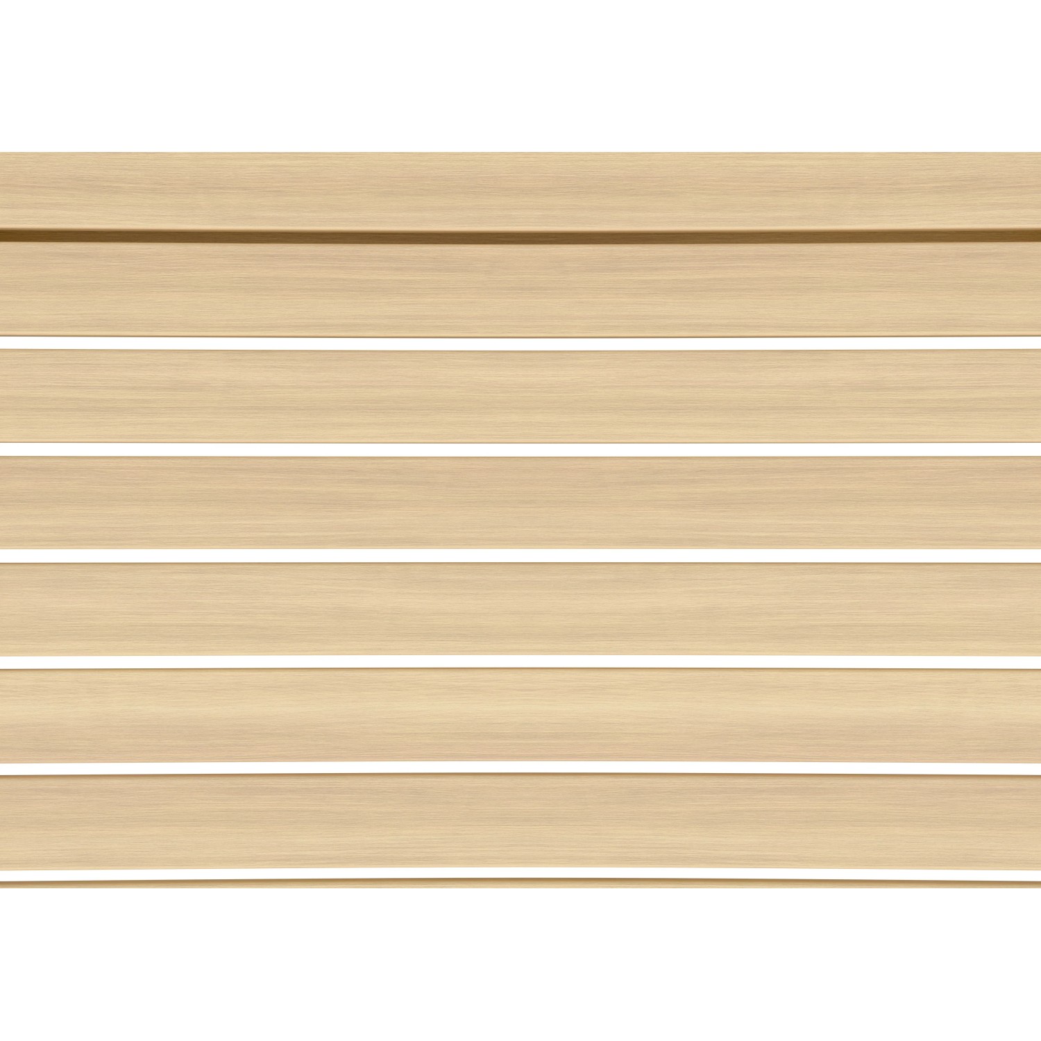 Dettaglio della struttura a listelli del lettino bianco in legno di acacia oliato.