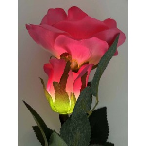 Rosa solare decorativa, rosa, con illuminazione a LED per giardino o balcone.