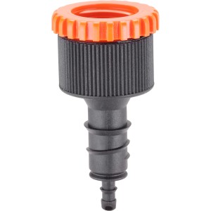 Connettore microirrigazione, plastica, nero/arancio, per sistemi di irrigazione.