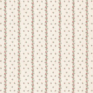 Pellicola adesiva t.b.t. con motivo floreale di bacche rosse e foglie verdi su sfondo beige.