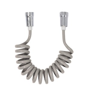 Tubo a spirale flessibile grigio con connettori cromati.