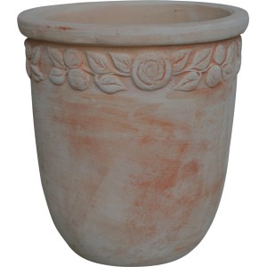 Vaso rotondo in terracotta (Ø 51cm) con decoro floreale per giardino e balcone.