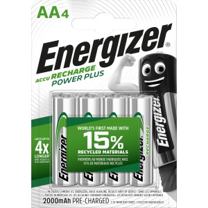 Energizer Power Plus AA, confezione da 4: batterie ricaricabili Mignon, 2000 mAh.