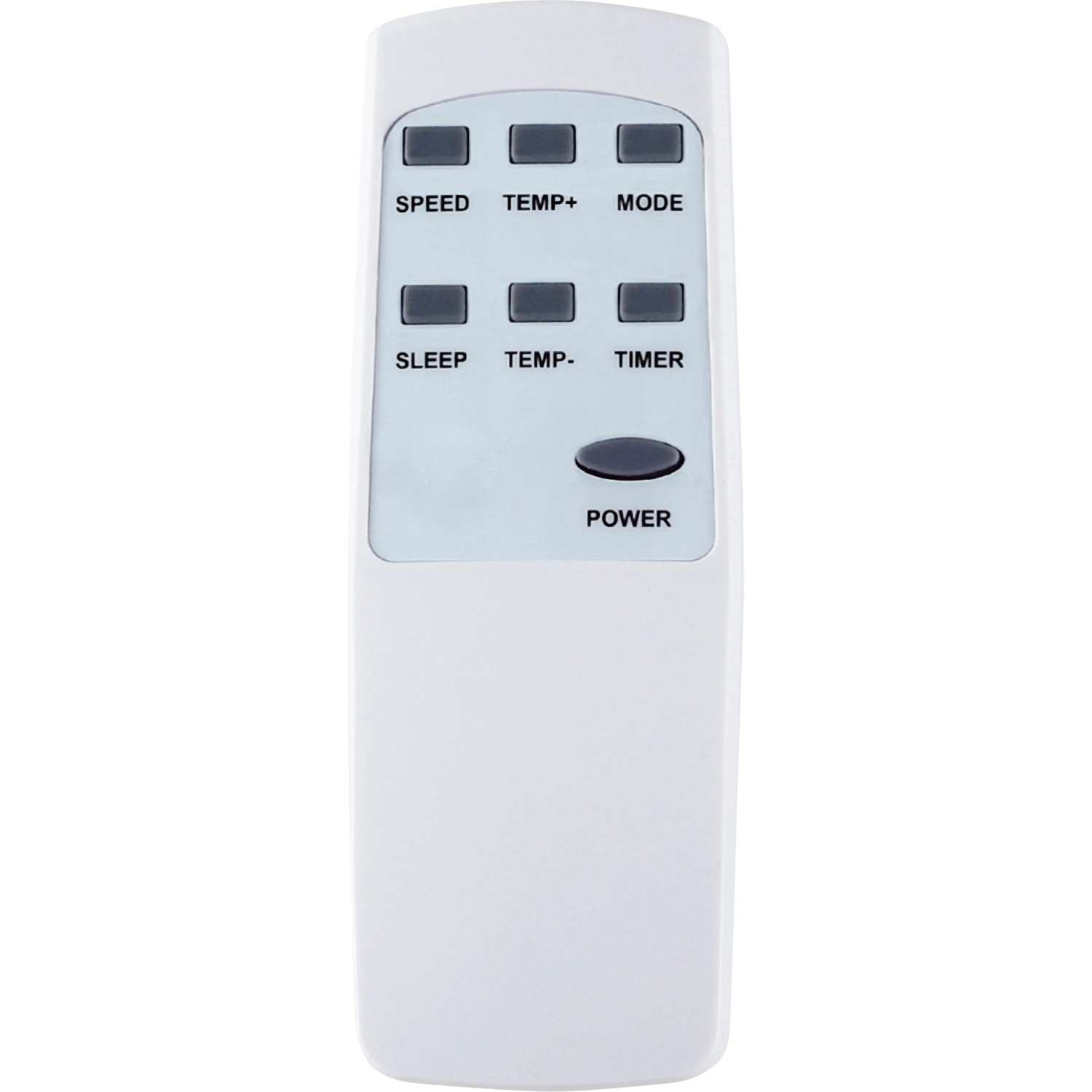 Telecomando per condizionatore portatile KGM 12000-58 con tasti per velocità, temperatura, modalità, timer e accensione.