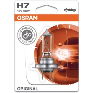 Lampada alogena Osram H7 per fari auto, ricambio originale.