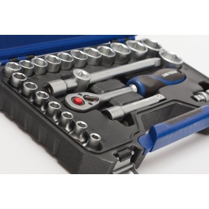 Set di chiavi a bussola LUX Comfort, 32 pezzi con cricchetti e bussole in valigetta.