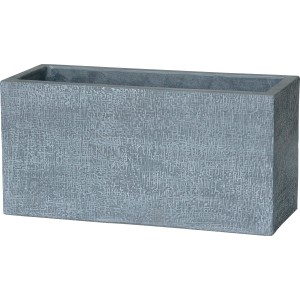 Fioriera da esterno rettangolare grigia con superficie strutturata.