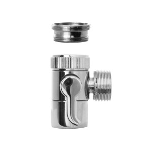 Rubinetto a sfera t.b.t. lucido con raccordo filettato e adattatore separato.
