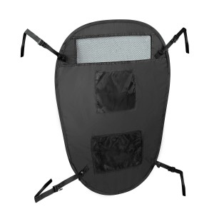 Organizzatore nero per sedile auto con tasche per il fissaggio allo schienale.