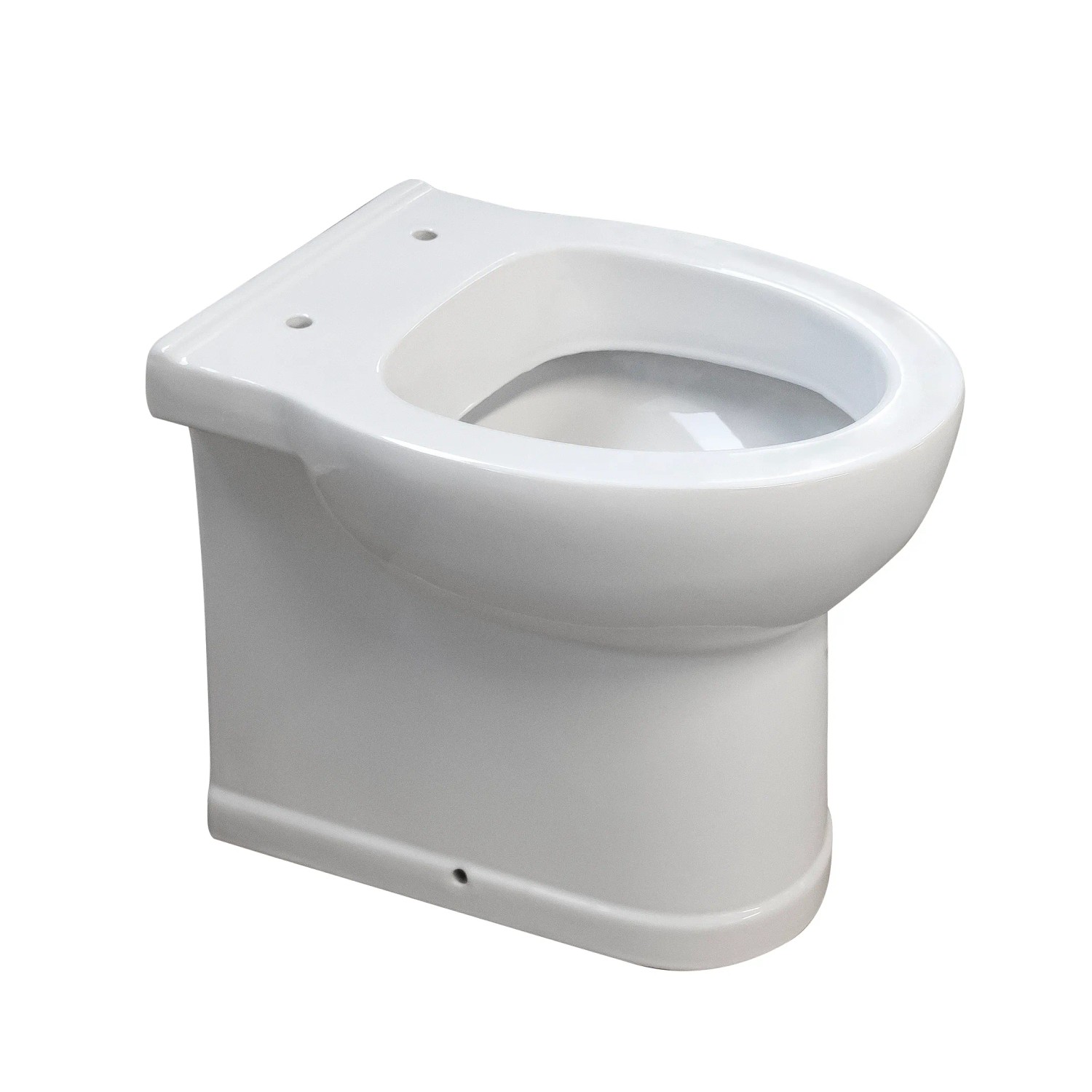 WC sospeso bianco (t.b.t.) per pulizia senza brida nel bagno.
