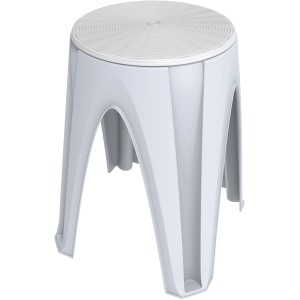 Sgabello bianco in plastica, ideale come gradino o seduta.
