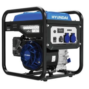 Generatore di corrente blu e nero con telaio per cantieri e giardini.