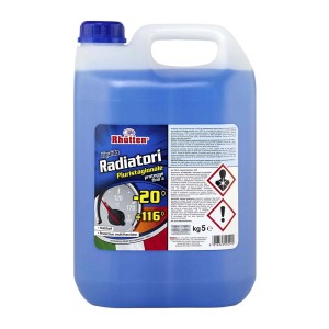 Tanica blu di liquido radiatore Rhütten per la cura dell'auto.