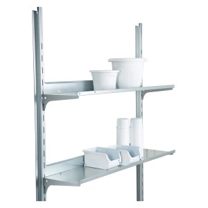 Ripiani Biohort per casetta da giardino Europa/AvantGarde, zincati, con accessori su due livelli.