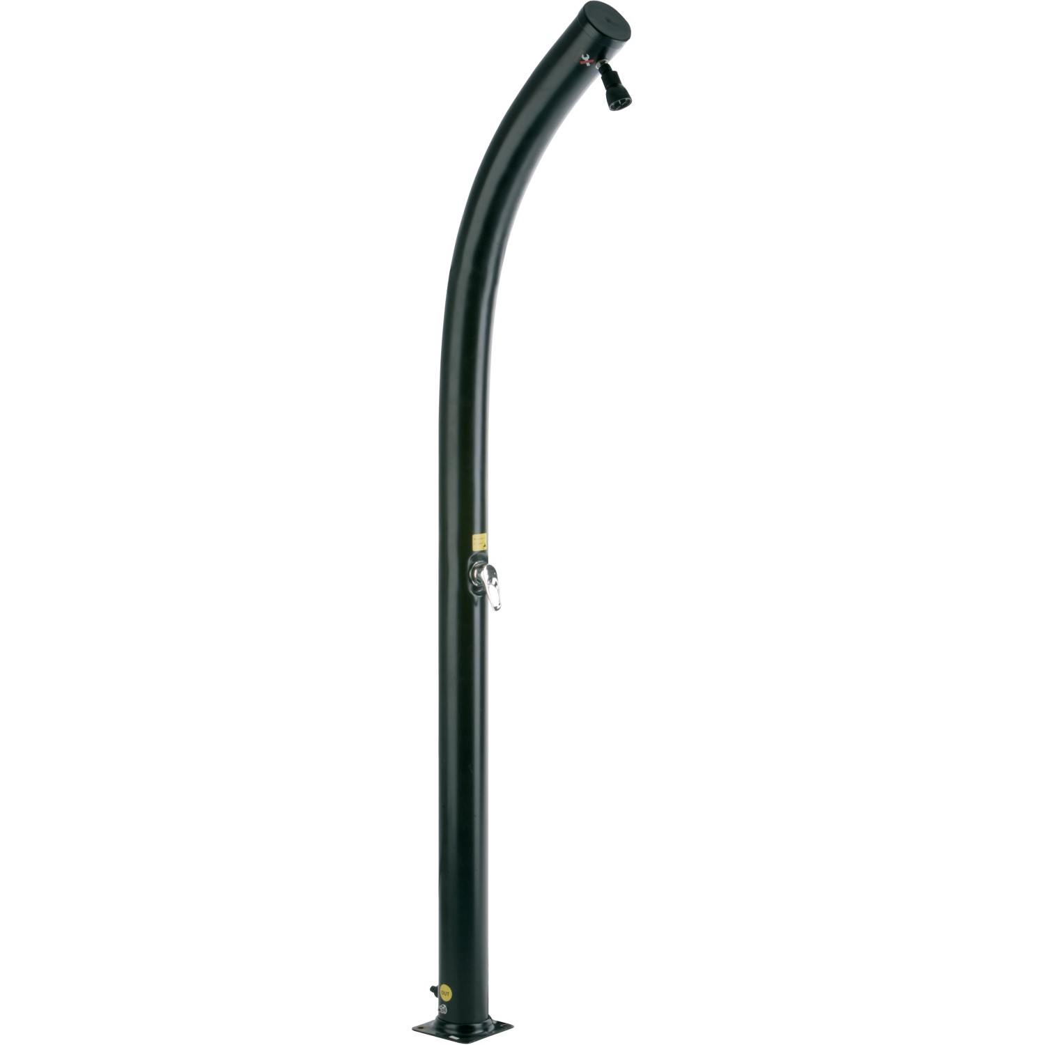 Doccia solare Gre in PVC nero da 25 l con design curvo e miscelatore monocomando per giardino o piscina.