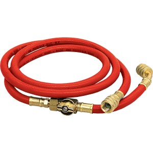 Tubo di carica rosso per climatizzatori con raccordi in ottone.