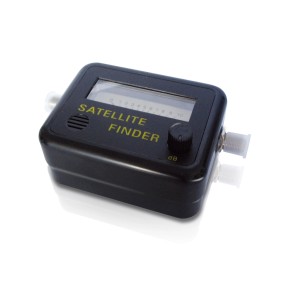 Cercatore satellitare nero per accessori video con display e manopola.